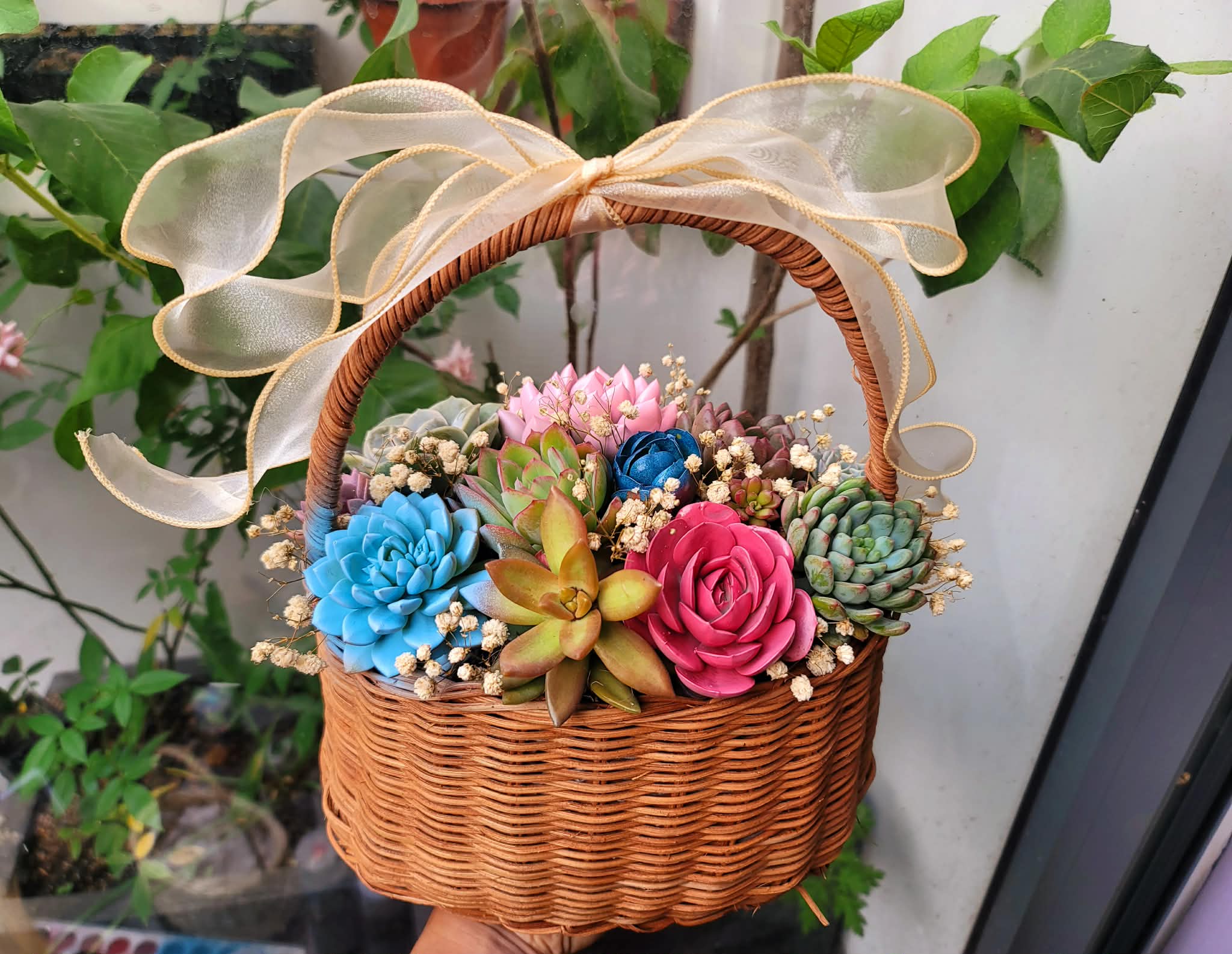 Giỏ hoa sen đá mix